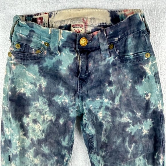 True Religion Jeans Women 24x28.5 Halle Tie Dye Blue Skinny Ankle Stretch - Picture 3 of 15